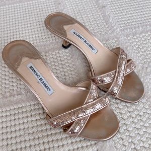 Manolo Blahnik rose gold sequin mules Size 36